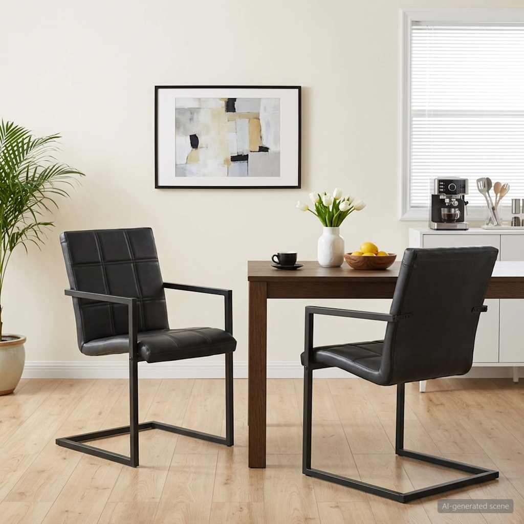 Sillas Voladizas De Comedor 2 Unidades Cuero Auténtico