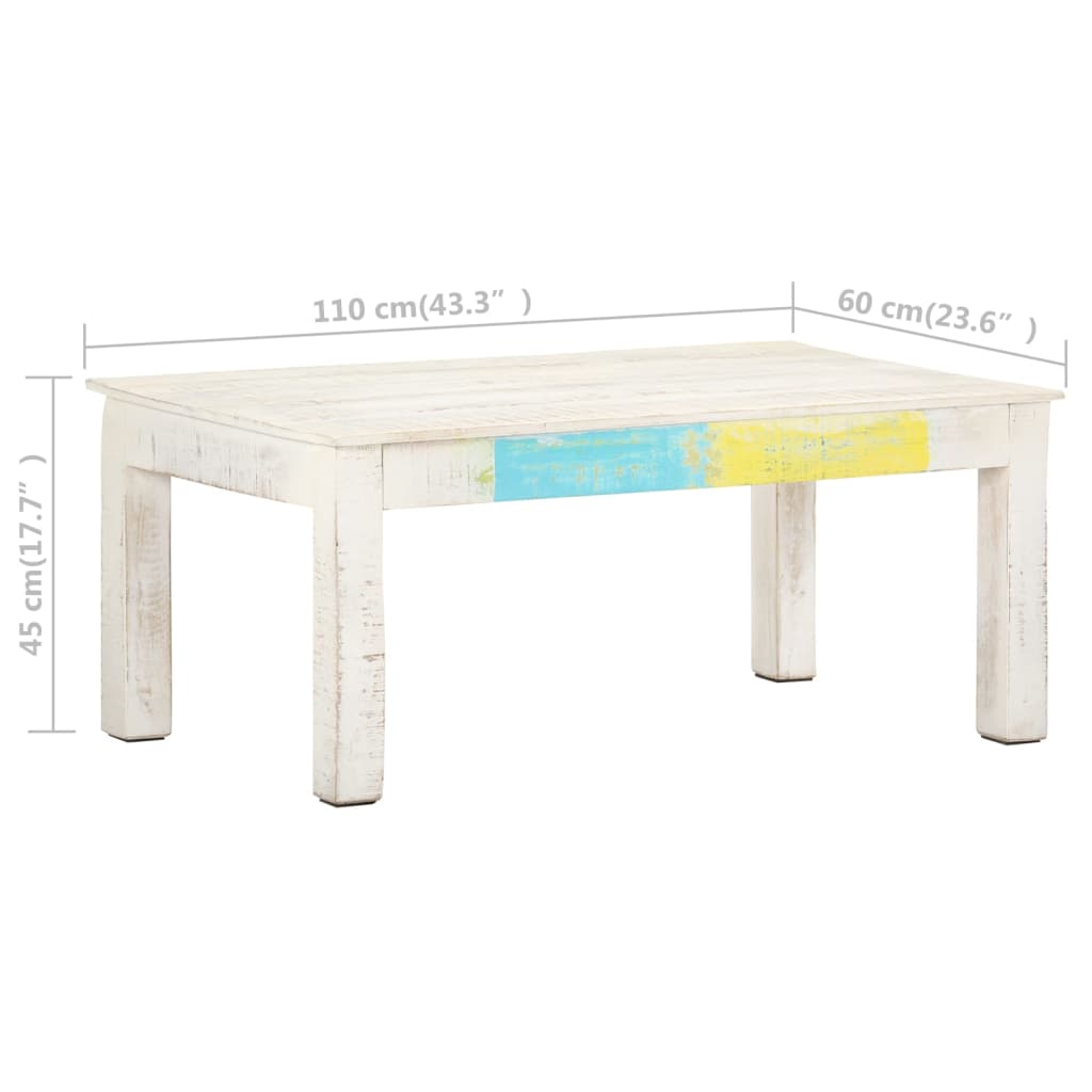 Mesa De Centro De Madera Maciza De Mango Blanca 110X60X45 Cm