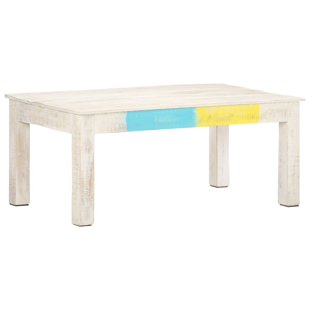 Mesa De Centro De Madera Maciza De Mango Blanca 110X60X45 Cm