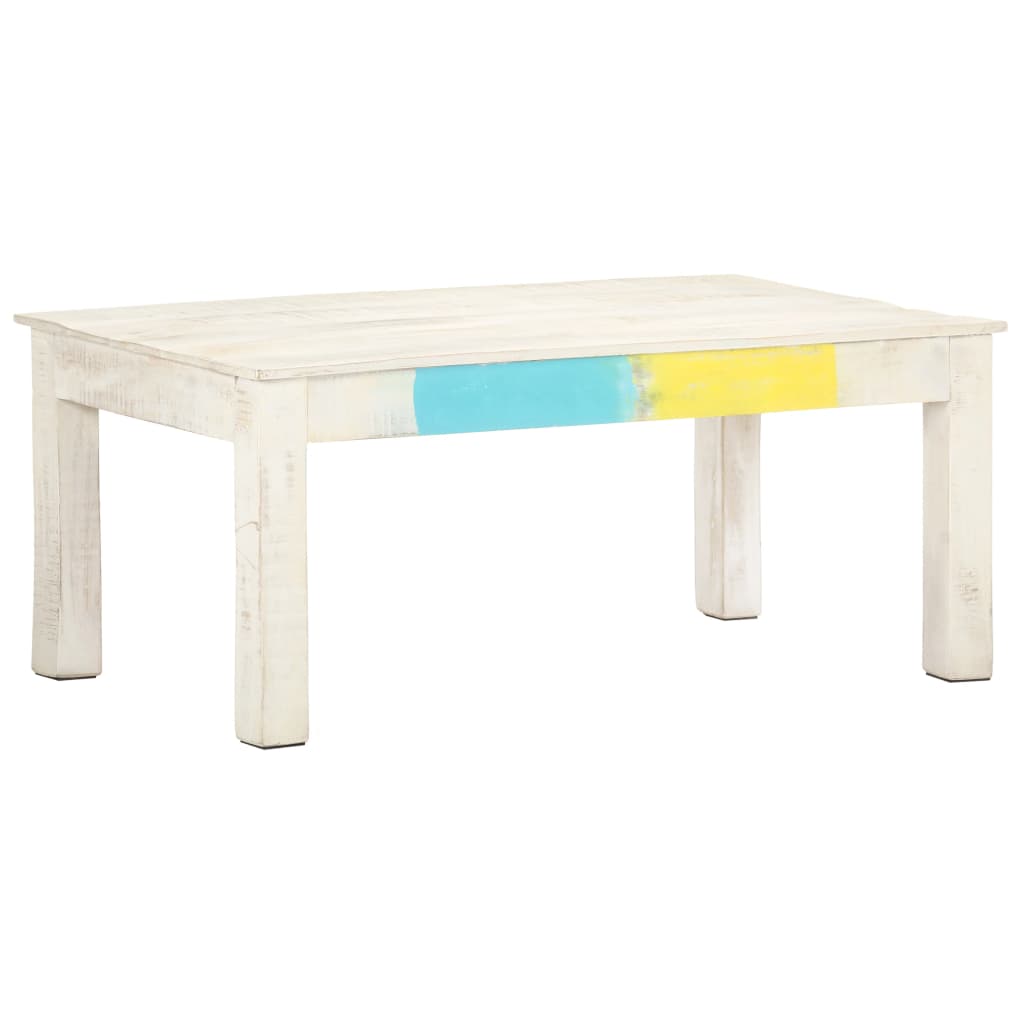 Mesa De Centro De Madera Maciza De Mango Blanca 110X60X45 Cm