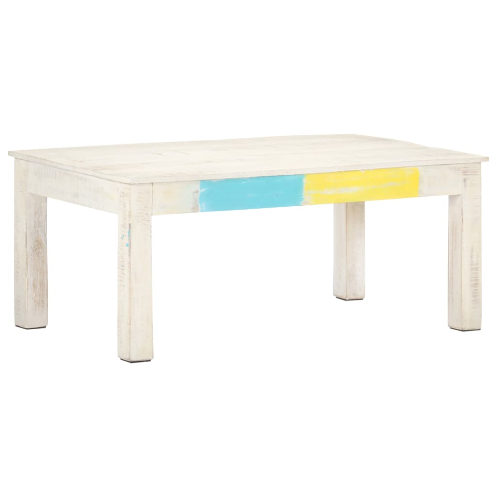 Mesa De Centro De Madera Maciza De Mango Blanca 110X60X45 Cm