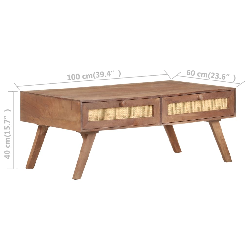 Mesa De Centro De Madera Maciza De Mango 100X60X40 Cm