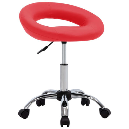 Silla De Trabajo Con Ruedas Cuero Sintético Rojo Tinto