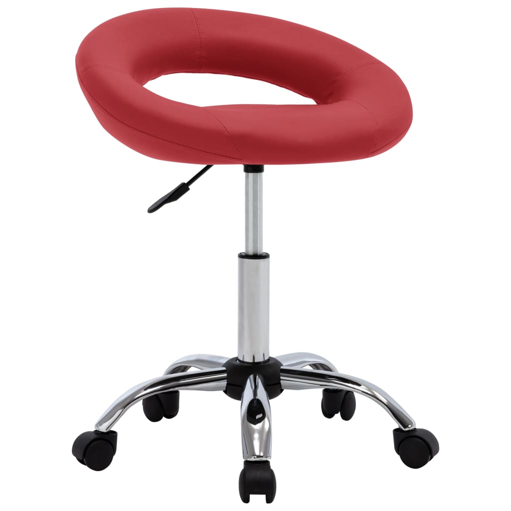 Silla De Trabajo Con Ruedas Cuero Sintético Rojo Tinto