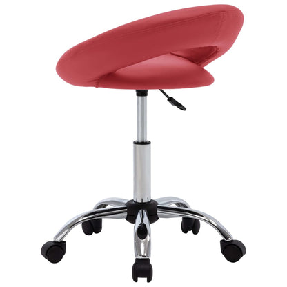 Silla De Trabajo Con Ruedas Cuero Sintético Rojo Tinto