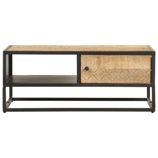 Mueble De Tv Puerta Tallada Madera De Mango Rugosa 90X55X36 Cm