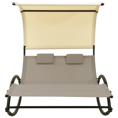 Tumbona Doble Con Toldo Textilene Color Gris Taupe Y Crema