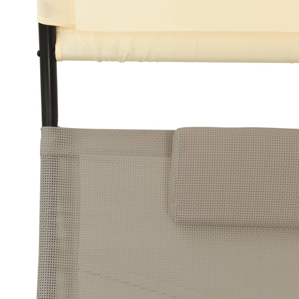 Tumbona Doble Con Toldo Textilene Color Gris Taupe Y Crema