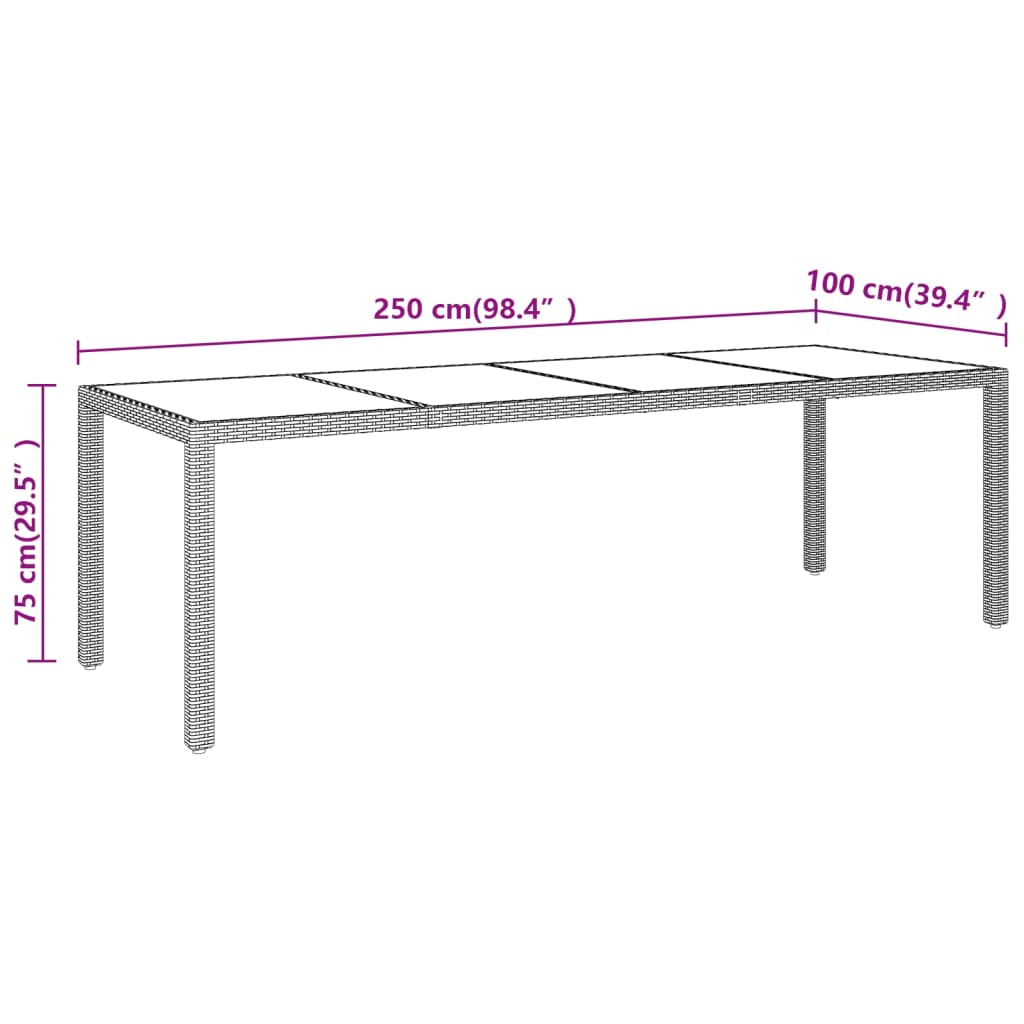 Mesa De Jardín Superficie De Vidrio Ratán Sintético