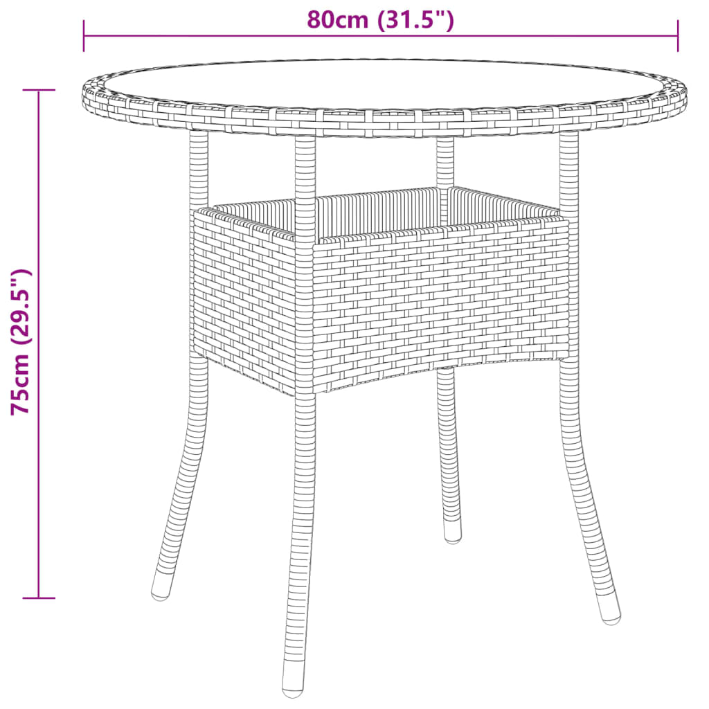 Mesa De Jardín Vidrio Templado Ratán Sintético Ø80X75 Cm