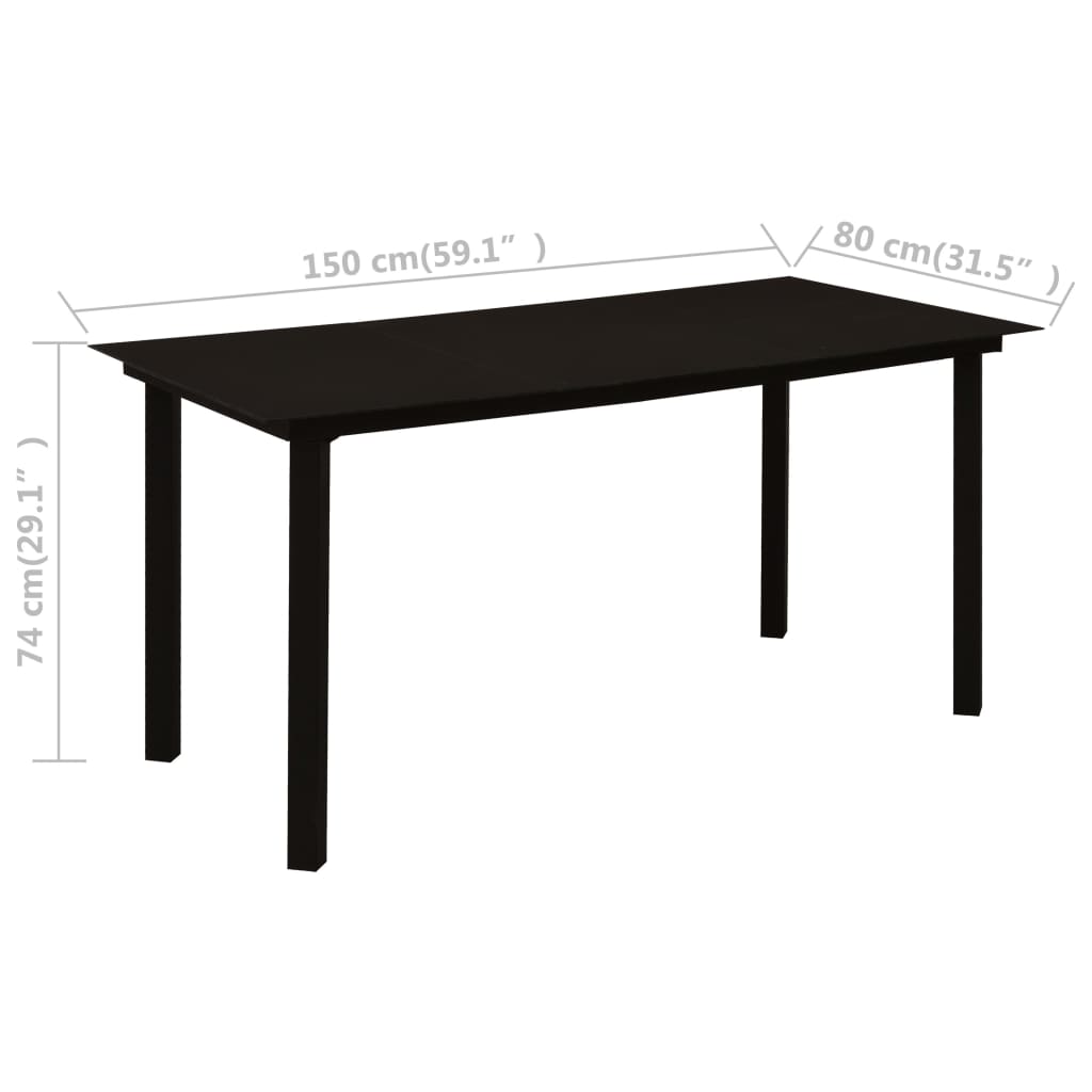 Mesa De Comedor De Jardín Acero Y Vidrio Negra