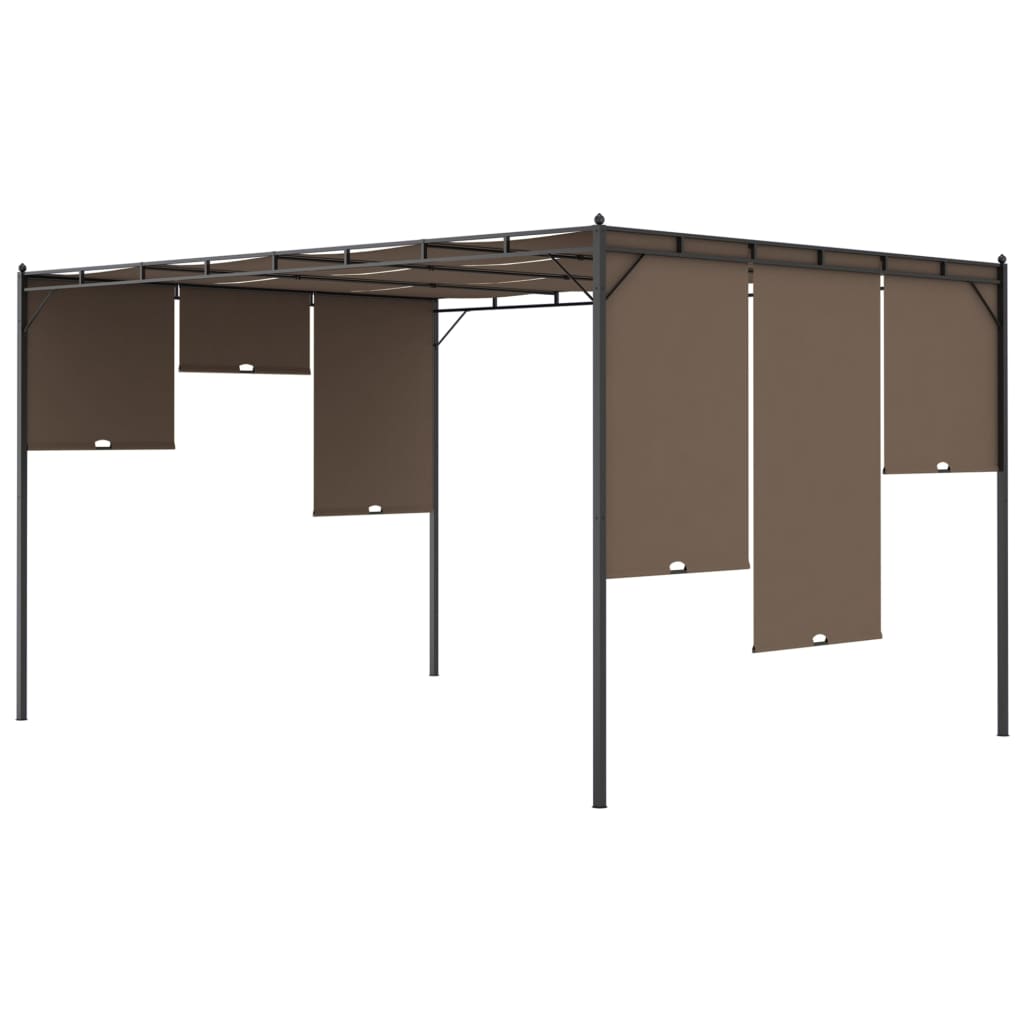 Cenador De Jardín Con Cortina Lateral Gris Taupe 4X3X2,25 M