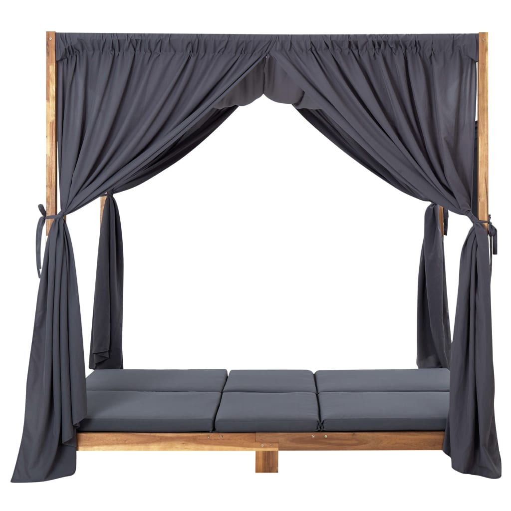 Tumbona Doble Con Cortinas Y Cojines Madera Maciza De Acacia
