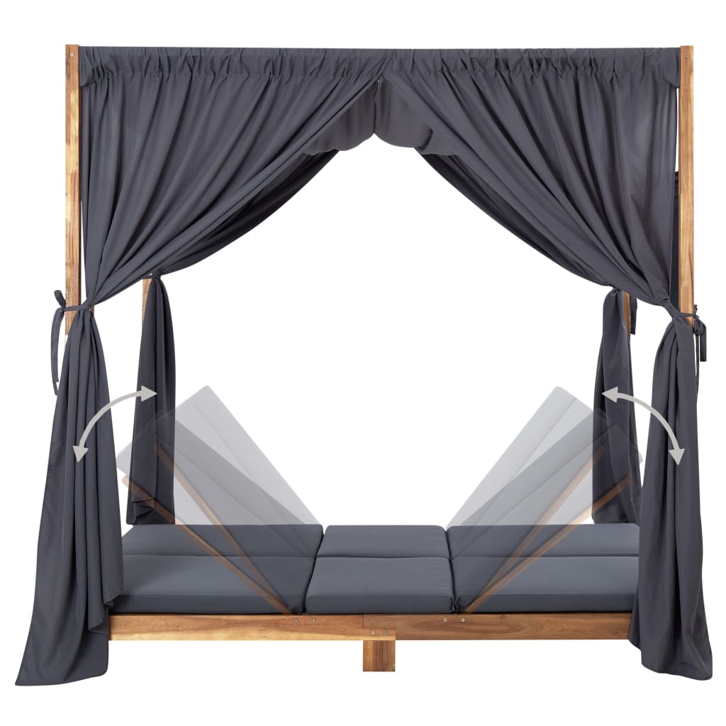 Tumbona Doble Con Cortinas Y Cojines Madera Maciza De Acacia