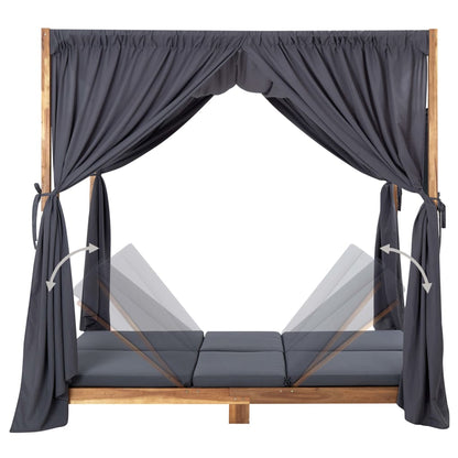 Tumbona Doble Con Cortinas Y Cojines Madera Maciza De Acacia