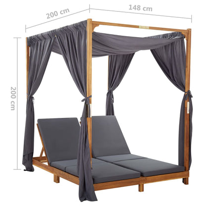 Tumbona Doble Con Cortinas Y Cojines Madera Maciza De Acacia