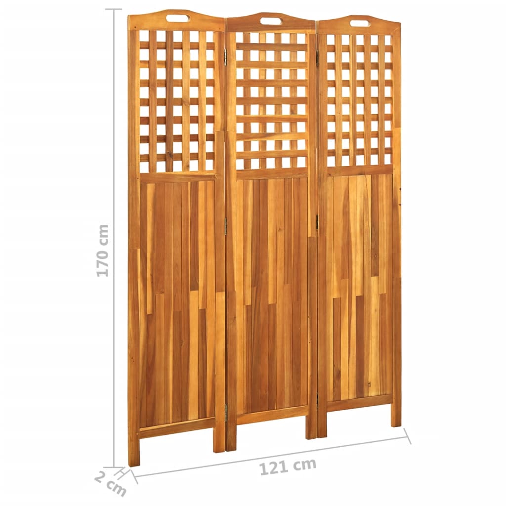 Biombo De 3 Paneles Madera Maciza De Acacia