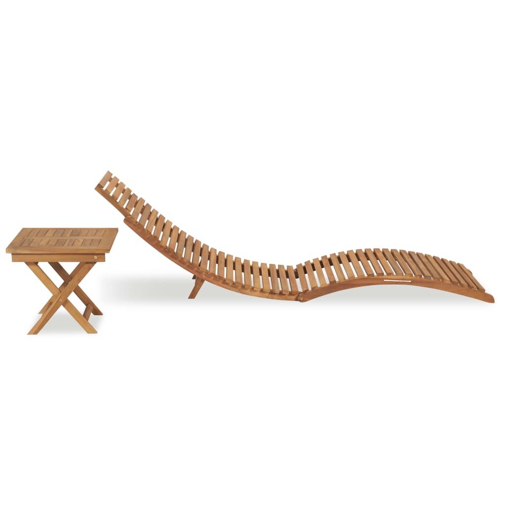 Tumbona Plegable Con Mesa De Madera Maciza De Teca