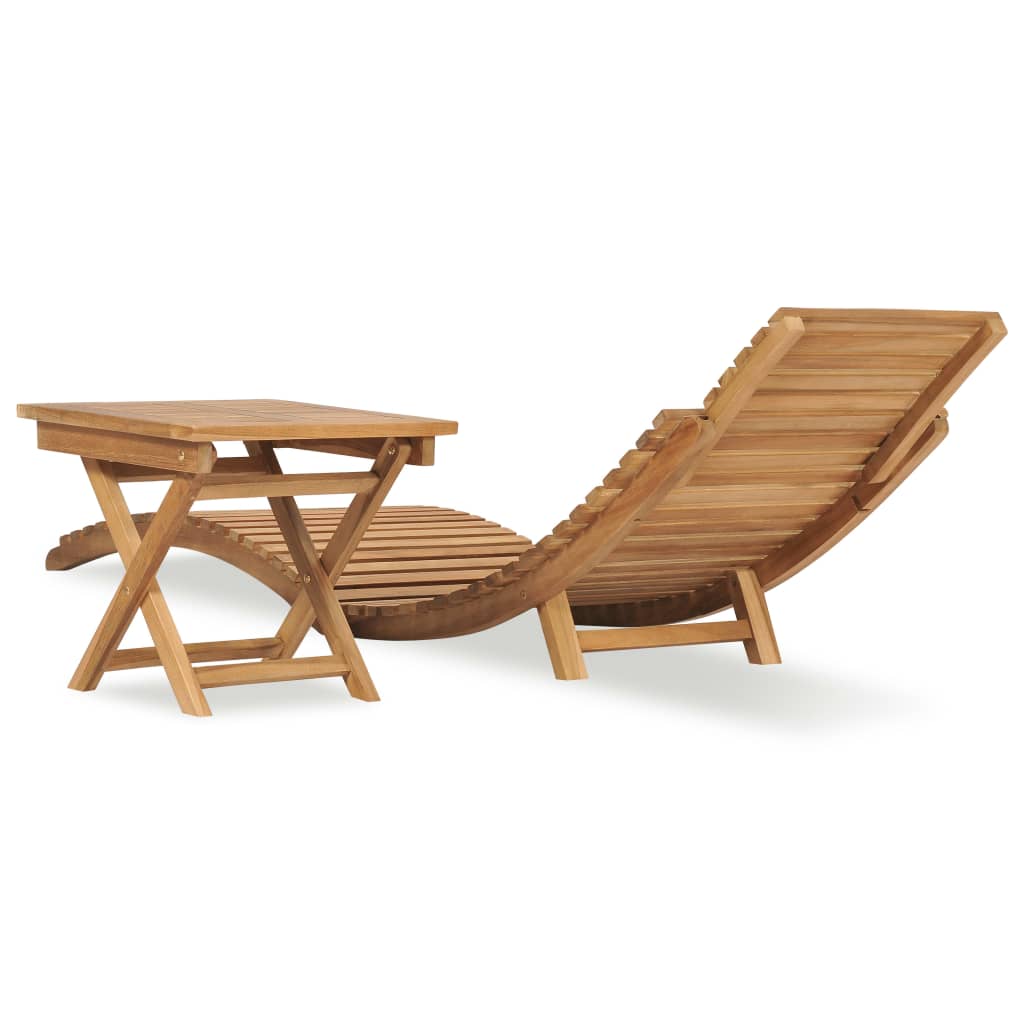Tumbona Plegable Con Mesa De Madera Maciza De Teca