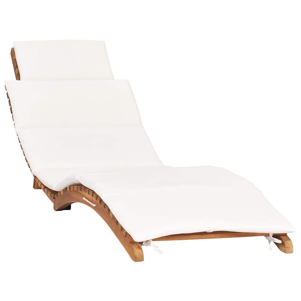 Tumbona Plegable Con Cojín Crema Madera Maciza De Teca