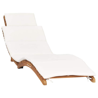 Tumbona Plegable Con Cojín Crema Madera Maciza De Teca