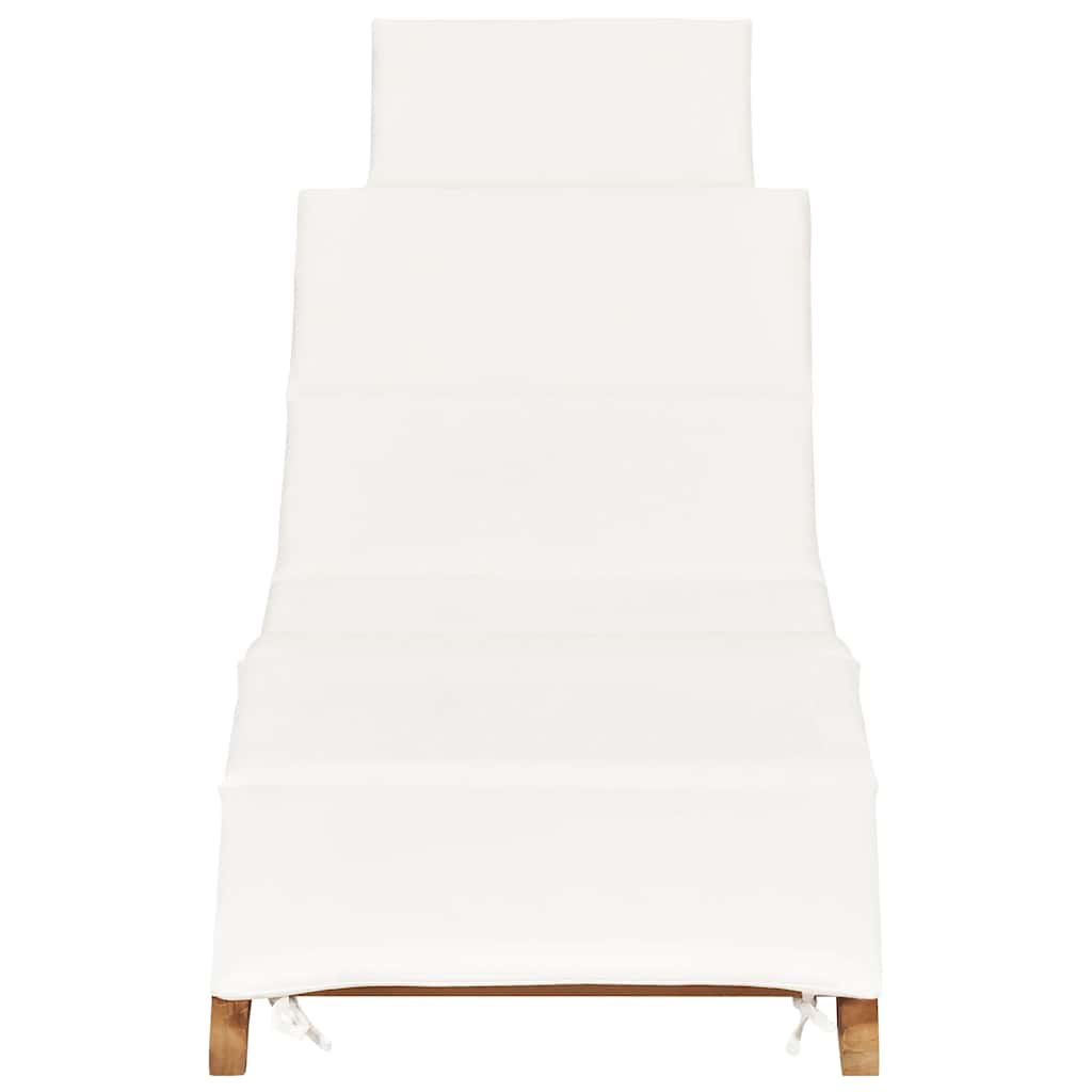 Tumbona Plegable Con Cojín Crema Madera Maciza De Teca