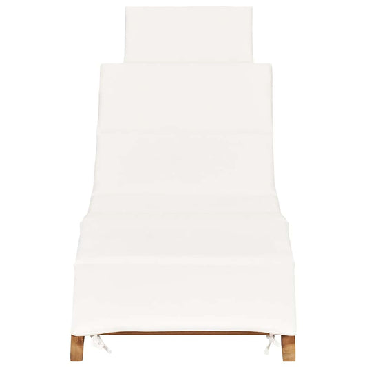 Tumbona Plegable Con Cojín Crema Madera Maciza De Teca
