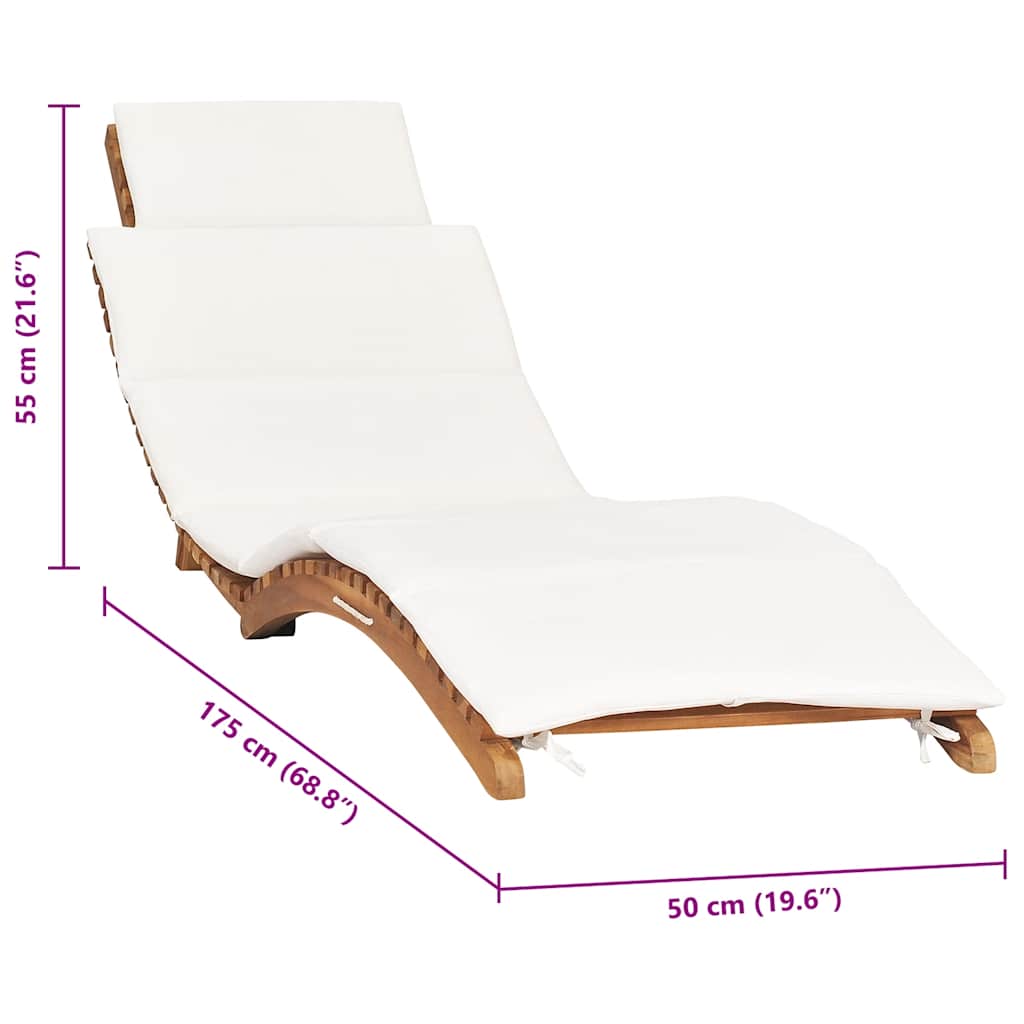 Tumbona Plegable Con Cojín Crema Madera Maciza De Teca