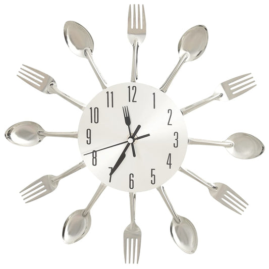 Reloj De Pared Diseño Cuchara Y Tenedor Plateado 31 Cm Aluminio