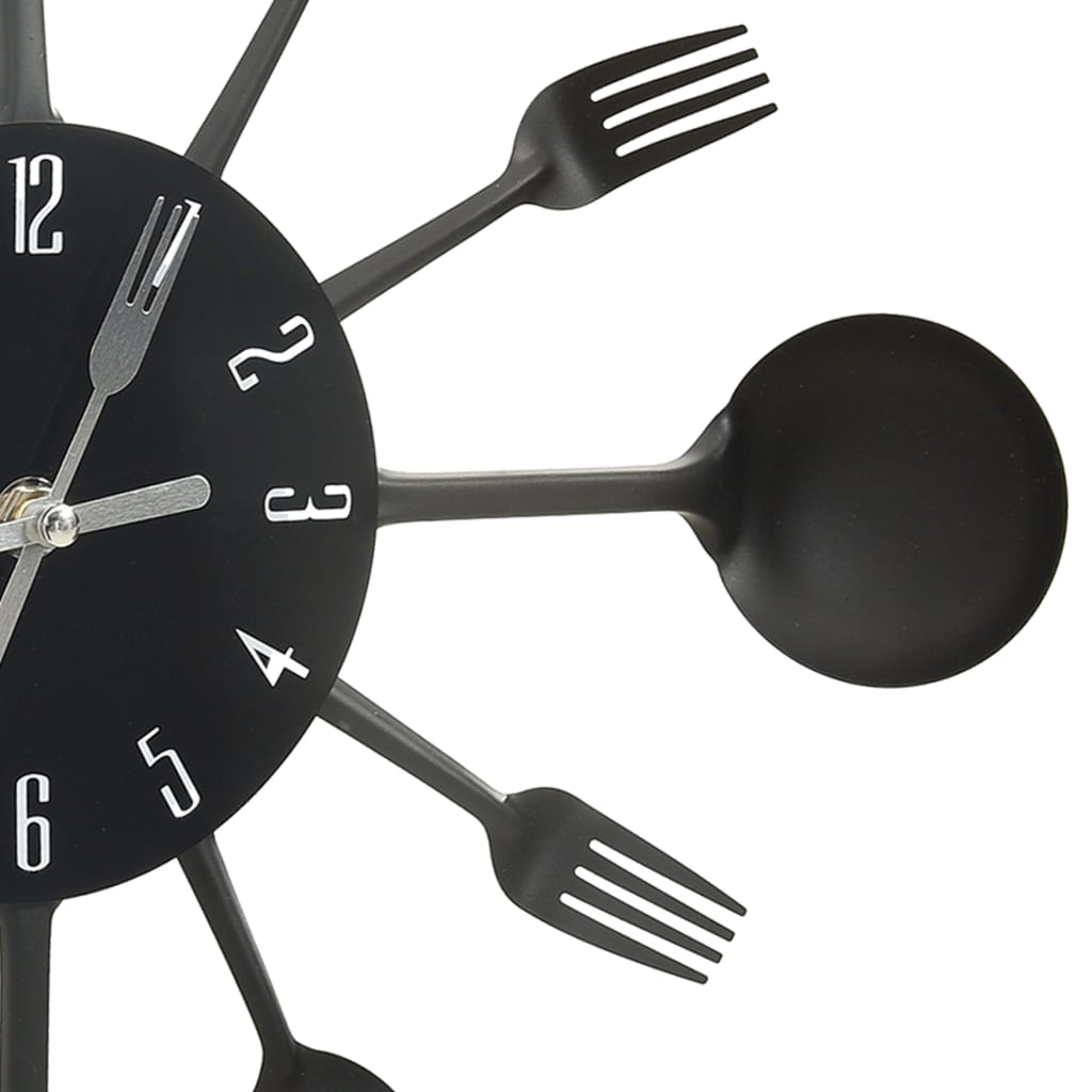 Reloj De Pared Diseño Cuchara Y Tenedor Negro 40 Cm Aluminio