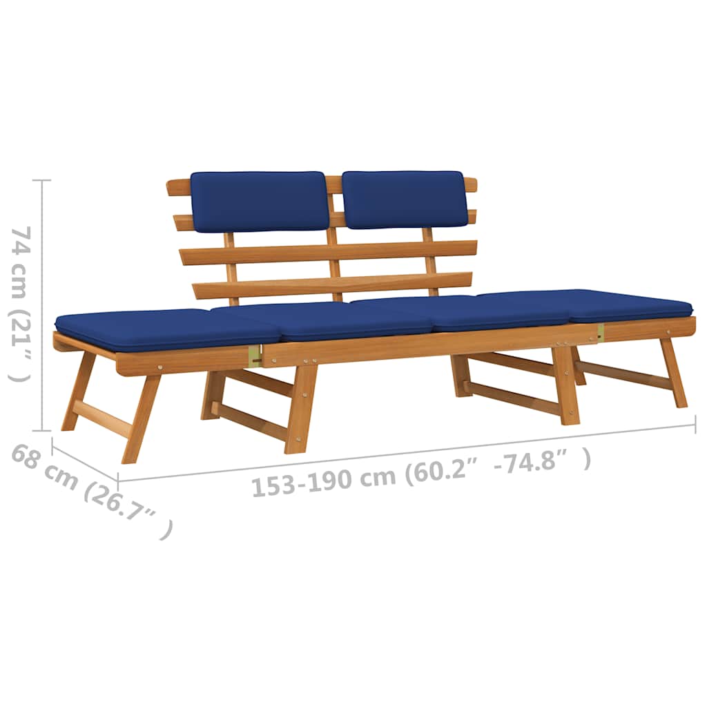 Banco De Jardín Con Cojines 2 En 1 190 Cm Madera Maciza Acacia