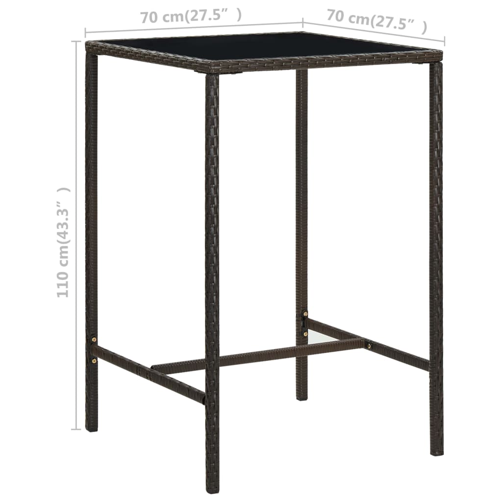 Mesa Alta De Jardín Ratán Sintético Y Vidrio