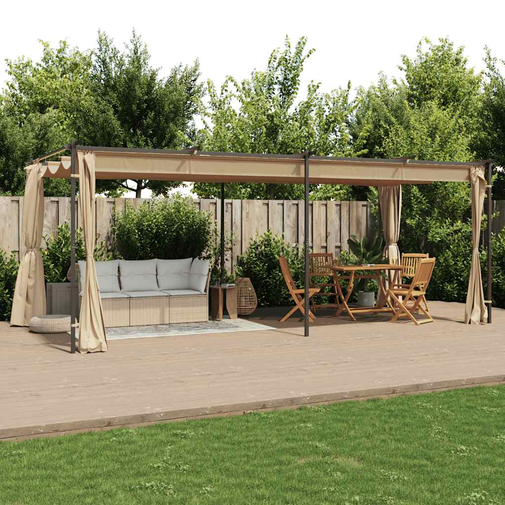 Cenador Con Cortinas Acero Gris Taupe