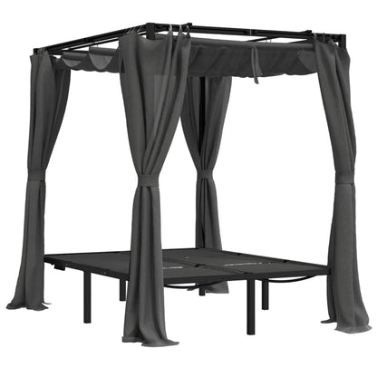 Tumbona Doble Con Cortinas Laterales Y Toldo Gris Antracita