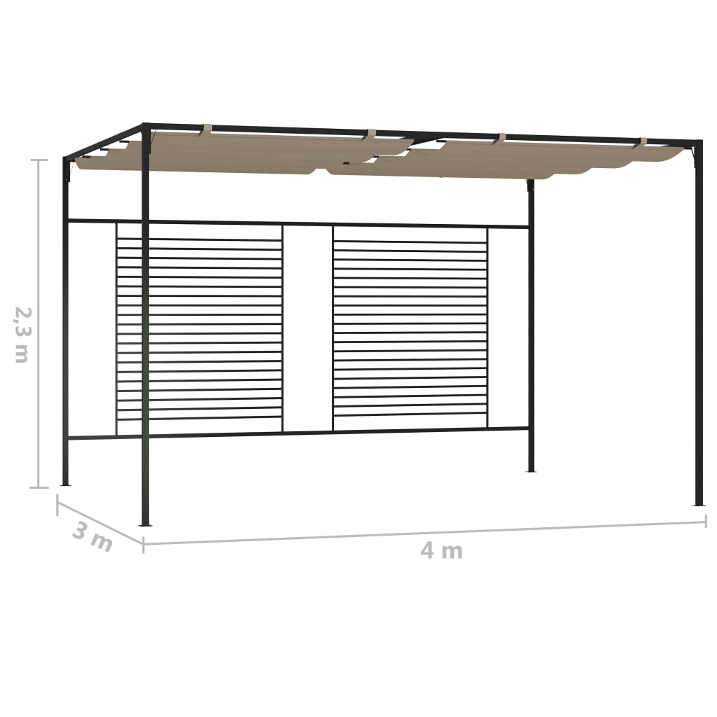 Cenador Con Techo Retráctil Gris Taupe 3X4X2,3 M 180 G/M²