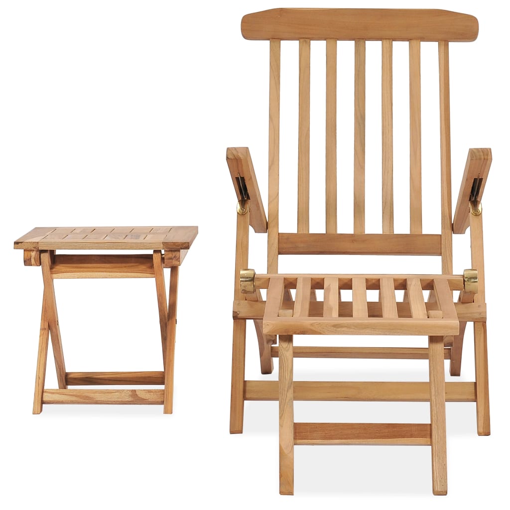 Tumbona Con Reposapiés Y Mesita Madera Maciza De Teca
