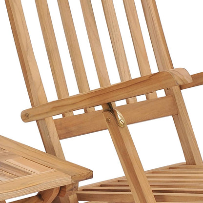 Tumbona Con Reposapiés Y Mesita Madera Maciza De Teca