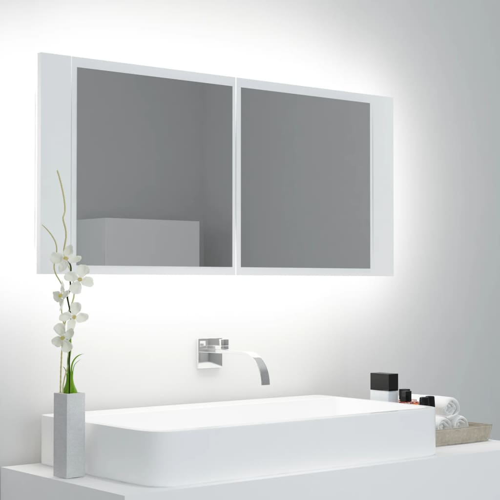 Armario De Baño Con Espejo Y Luz Led 100X12X45 Cm