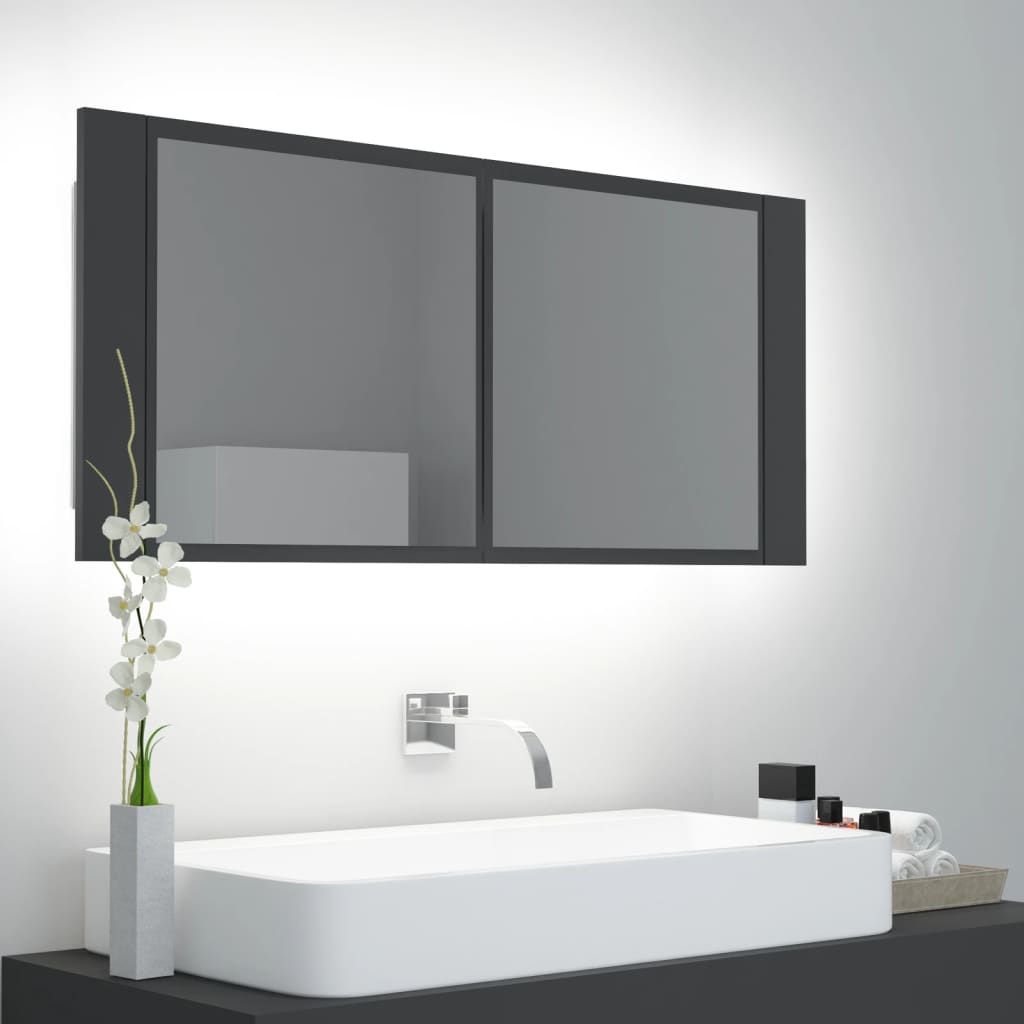 Armario De Baño Con Espejo Y Luz Led 100X12X45 Cm