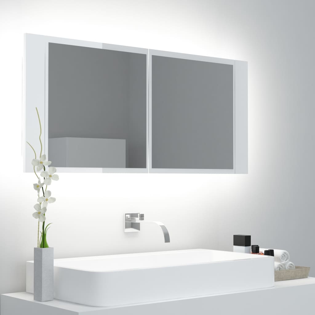 Armario De Baño Con Espejo Y Luz Led 100X12X45 Cm