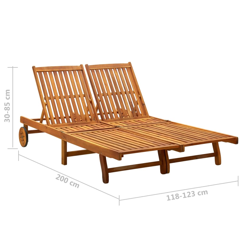 Tumbona De Jardín 2 Personas Y Cojines Madera Maciza De Acacia