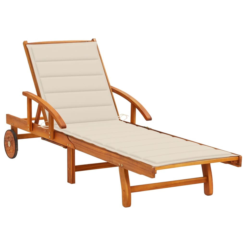 Tumbona De Jardín Con Mesa Y Cojín Madera Maciza De Acacia