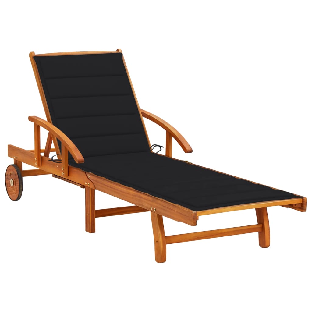 Tumbona De Jardín Con Mesa Y Cojín Madera Maciza De Acacia