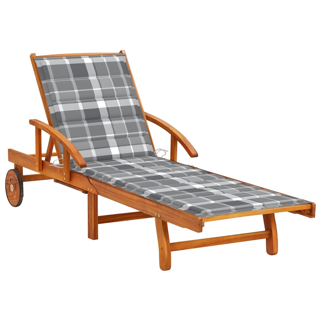 Tumbona De Jardín Con Mesa Y Cojín Madera Maciza De Acacia