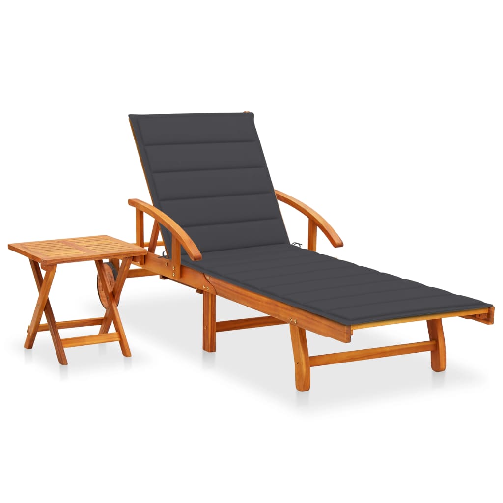 Tumbona De Jardín Con Mesa Y Cojín Madera Maciza De Acacia