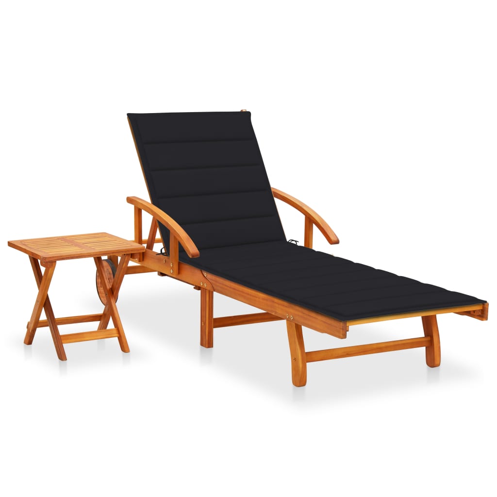 Tumbona De Jardín Con Mesa Y Cojín Madera Maciza De Acacia