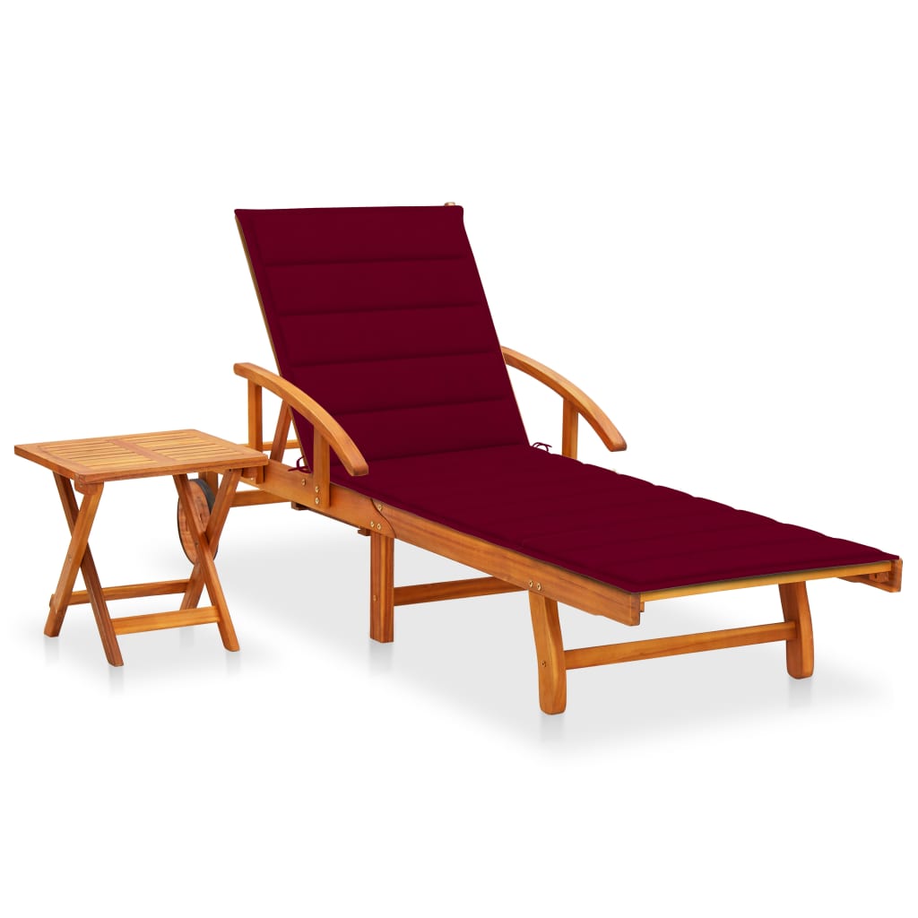 Tumbona De Jardín Con Mesa Y Cojín Madera Maciza De Acacia