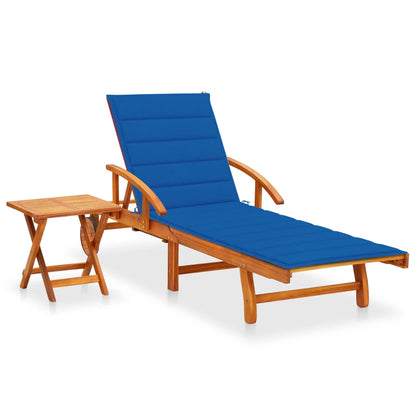 Tumbona De Jardín Con Mesa Y Cojín Madera Maciza De Acacia