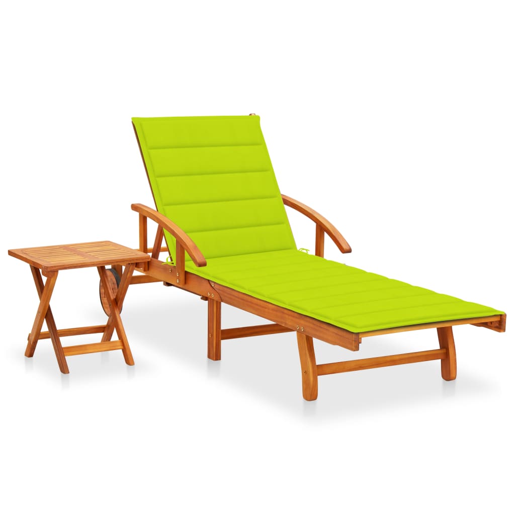 Tumbona De Jardín Con Mesa Y Cojín Madera Maciza De Acacia