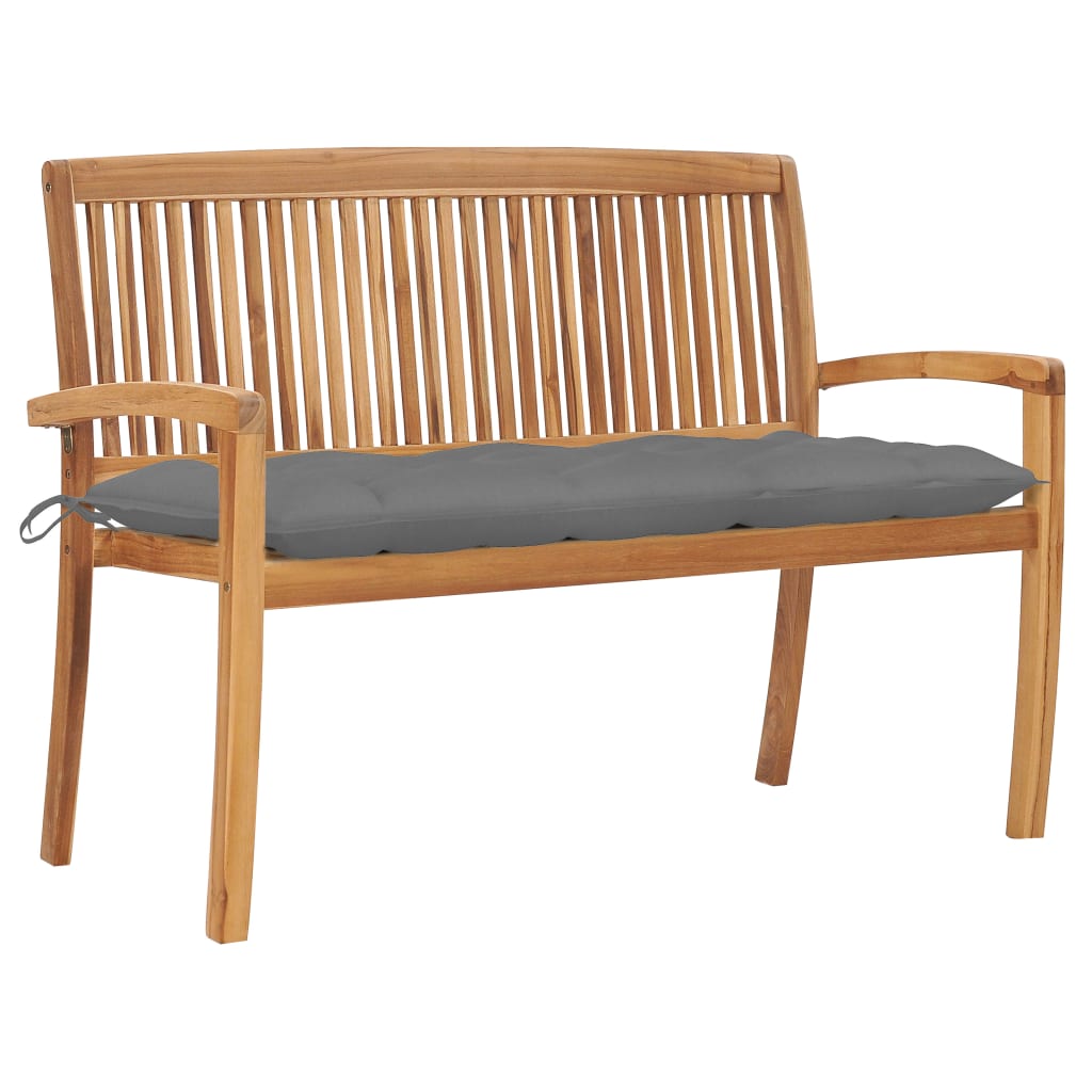 Banco De Jardín Apilable Con Cojín Madera Maciza De Teca 159 Cm
